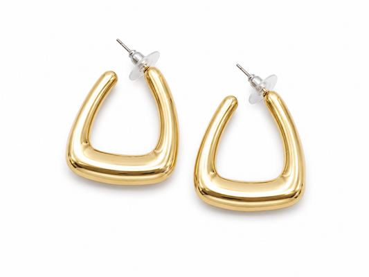 Gold Puffed Triangle Hoops