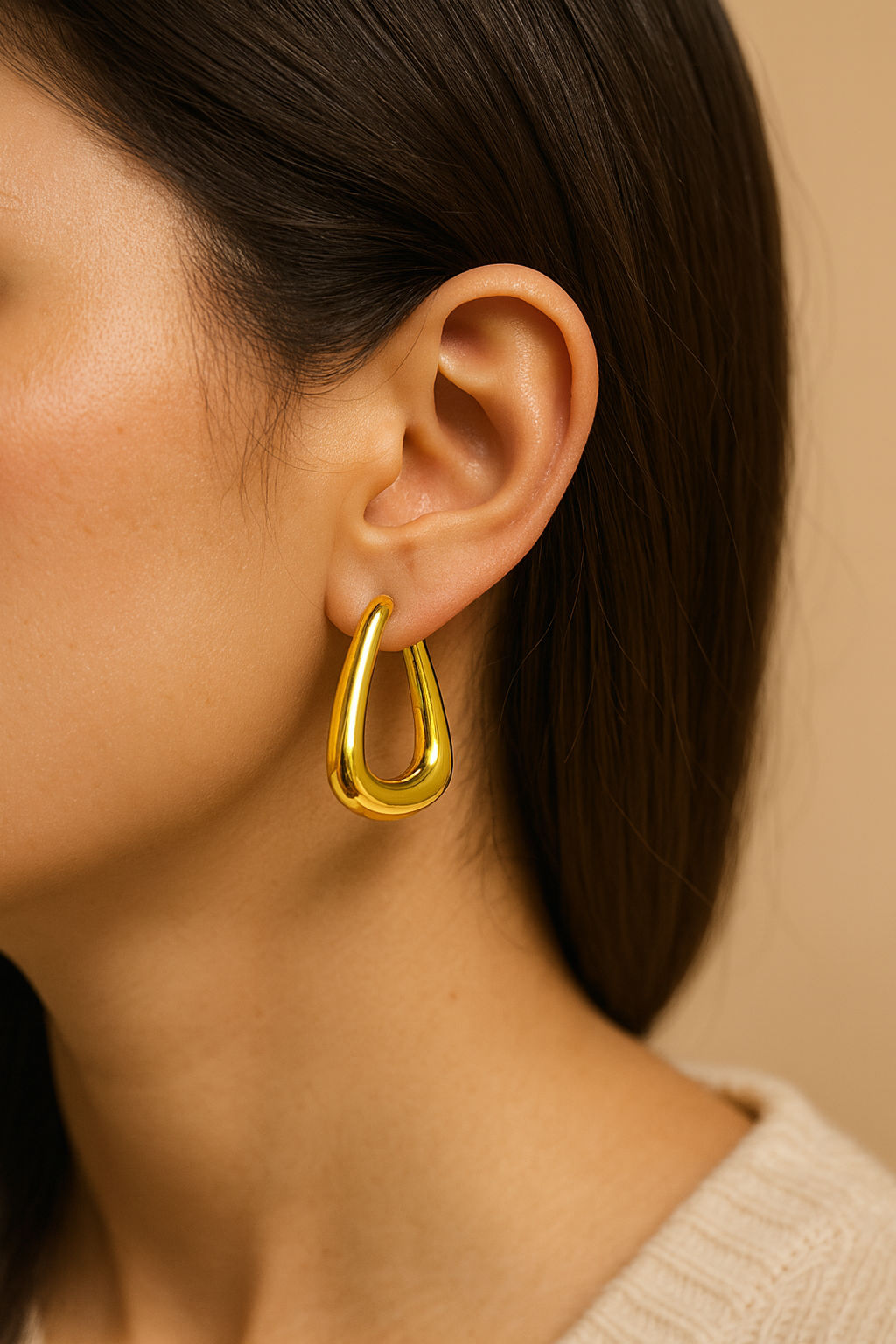 Gold Puffed Triangle Hoops