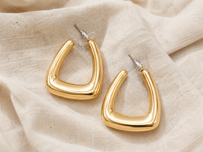 Gold Puffed Triangle Hoops