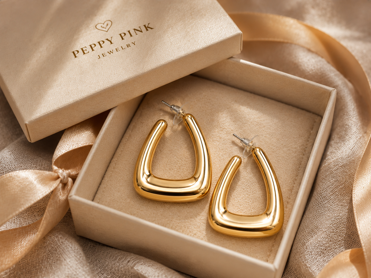 Gold Puffed Triangle Hoops