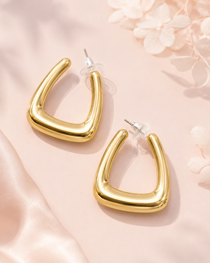 Gold Puffed Triangle Hoops