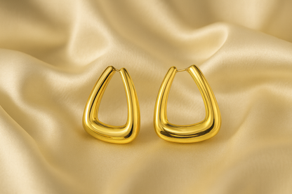 Gold Puffed Triangle Hoops