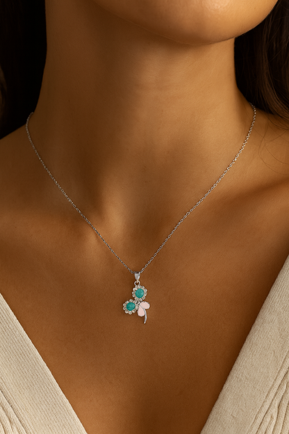 Pink & Mint Butterfly Necklace