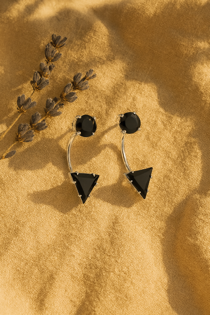 Black Gem Triangle Earrings