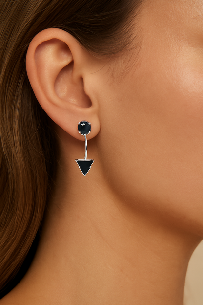 Black Gem Triangle Earrings