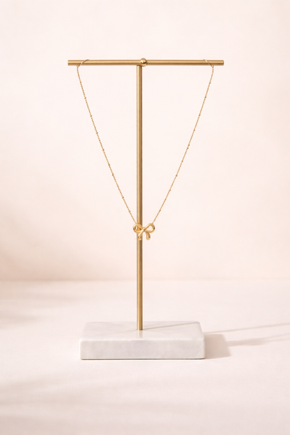Golden Bow Charm Necklace