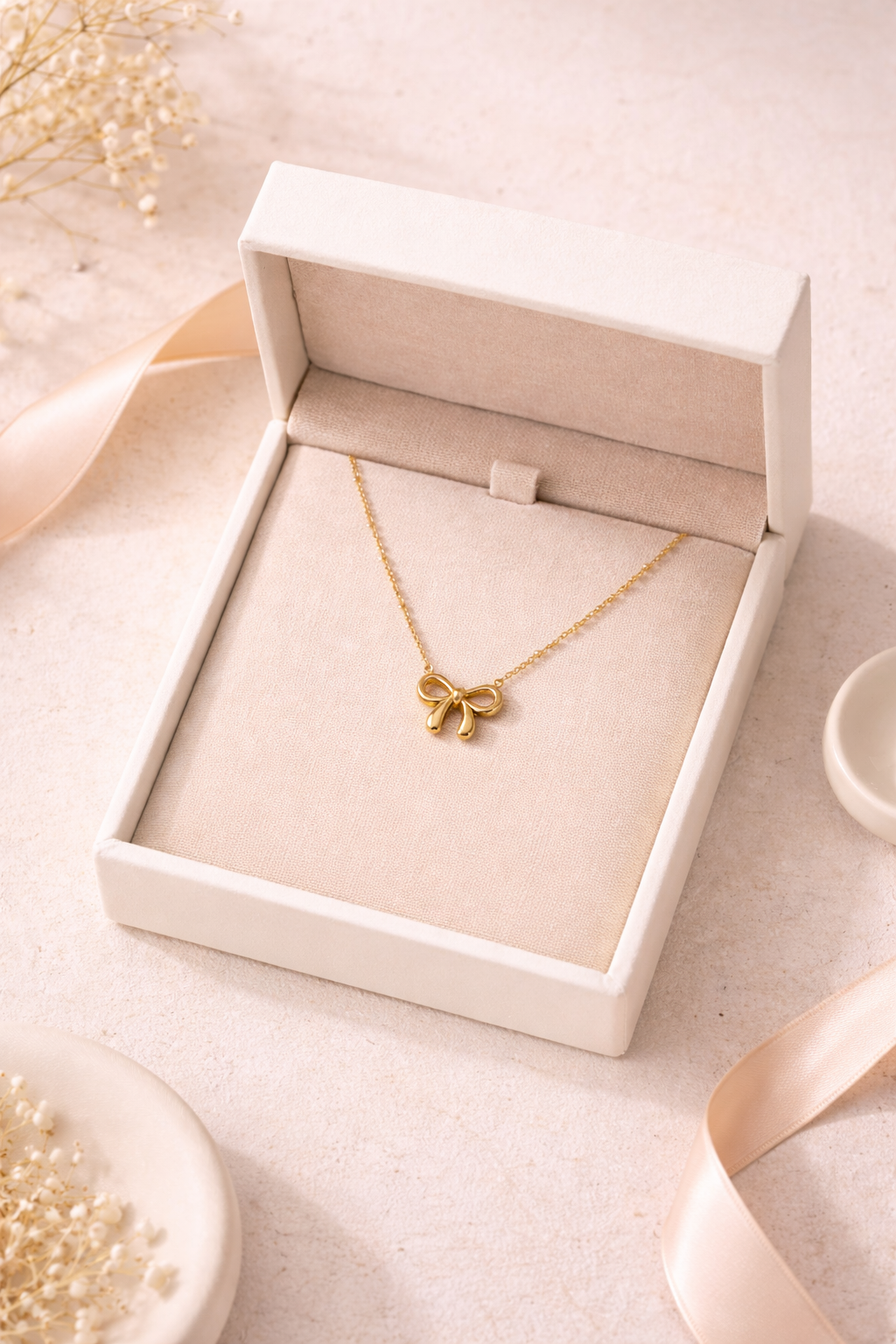 Golden Bow Charm Necklace