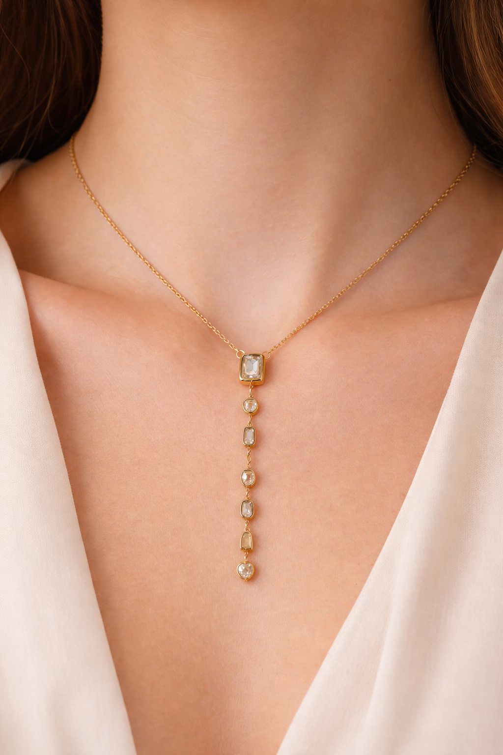 Geometric Crystal Drop Necklace