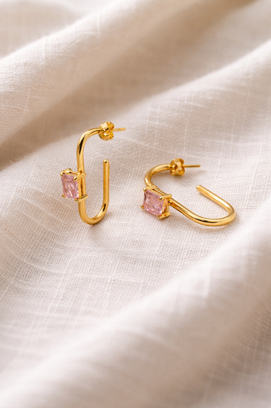 Blush Stone U-Hoop Earrings