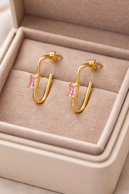 Blush Stone U-Hoop Earrings