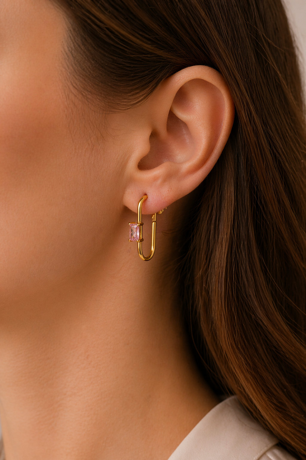 Blush Stone U-Hoop Earrings