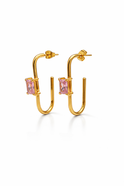 Blush Stone U-Hoop Earrings