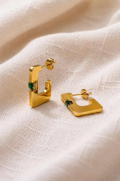 Emerald Accent U-Hoop Earrings