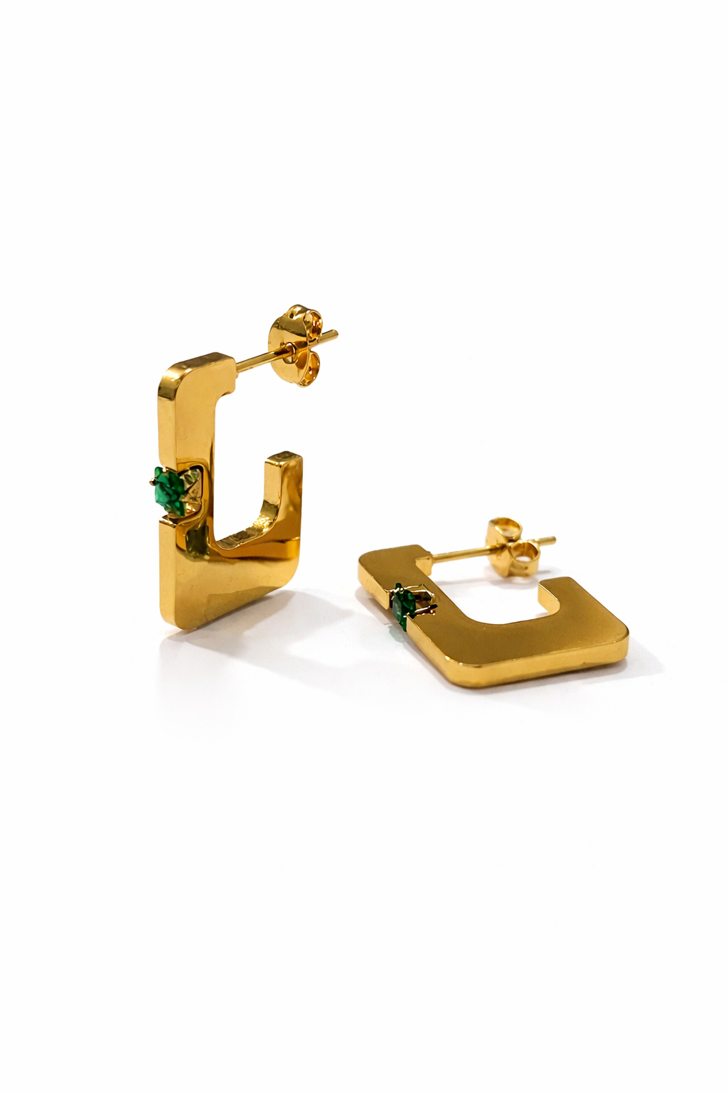 Emerald Accent U-Hoop Earrings