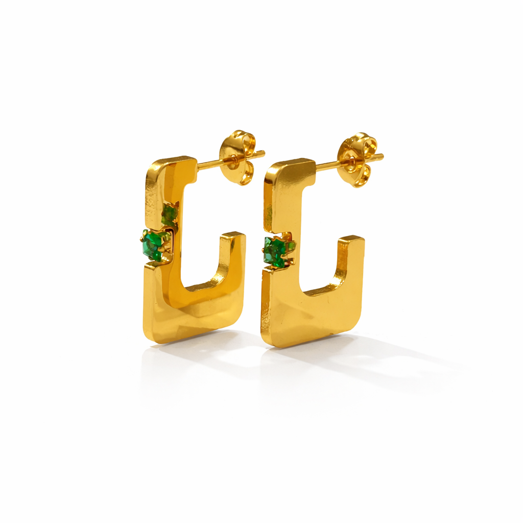 Emerald Accent U-Hoop Earrings