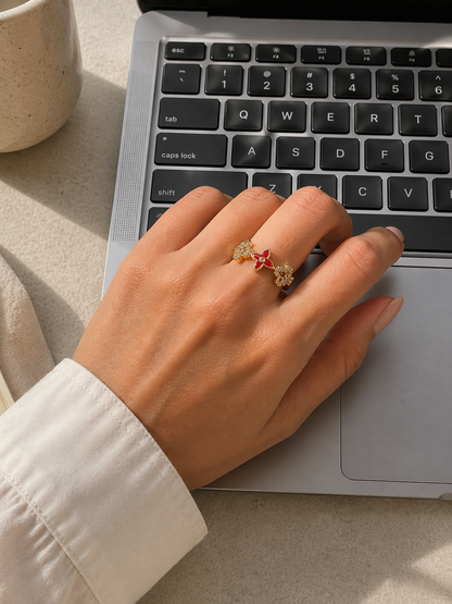 Floral Charm Statement Ring