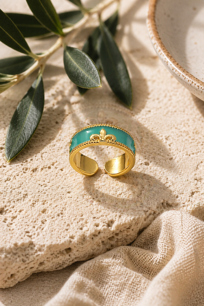 Aqua Crown Adjustable Ring
