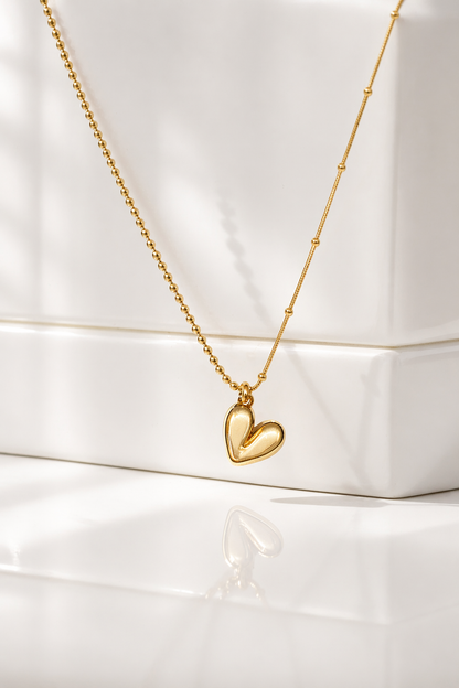 Golden Asymmetrical Heart Pendant Necklace
