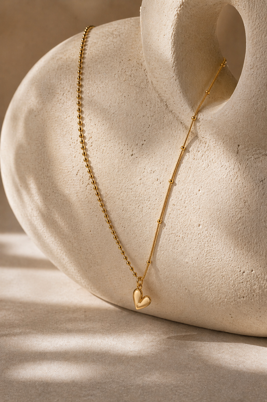 Golden Asymmetrical Heart Pendant Necklace