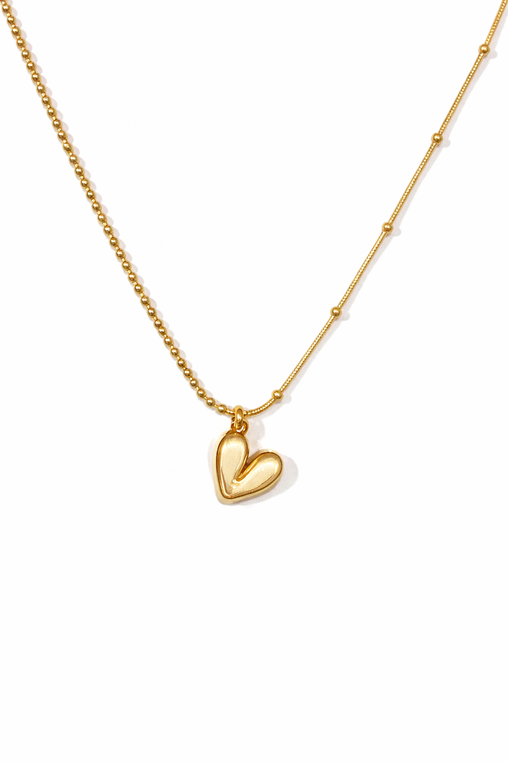Golden Asymmetrical Heart Pendant Necklace