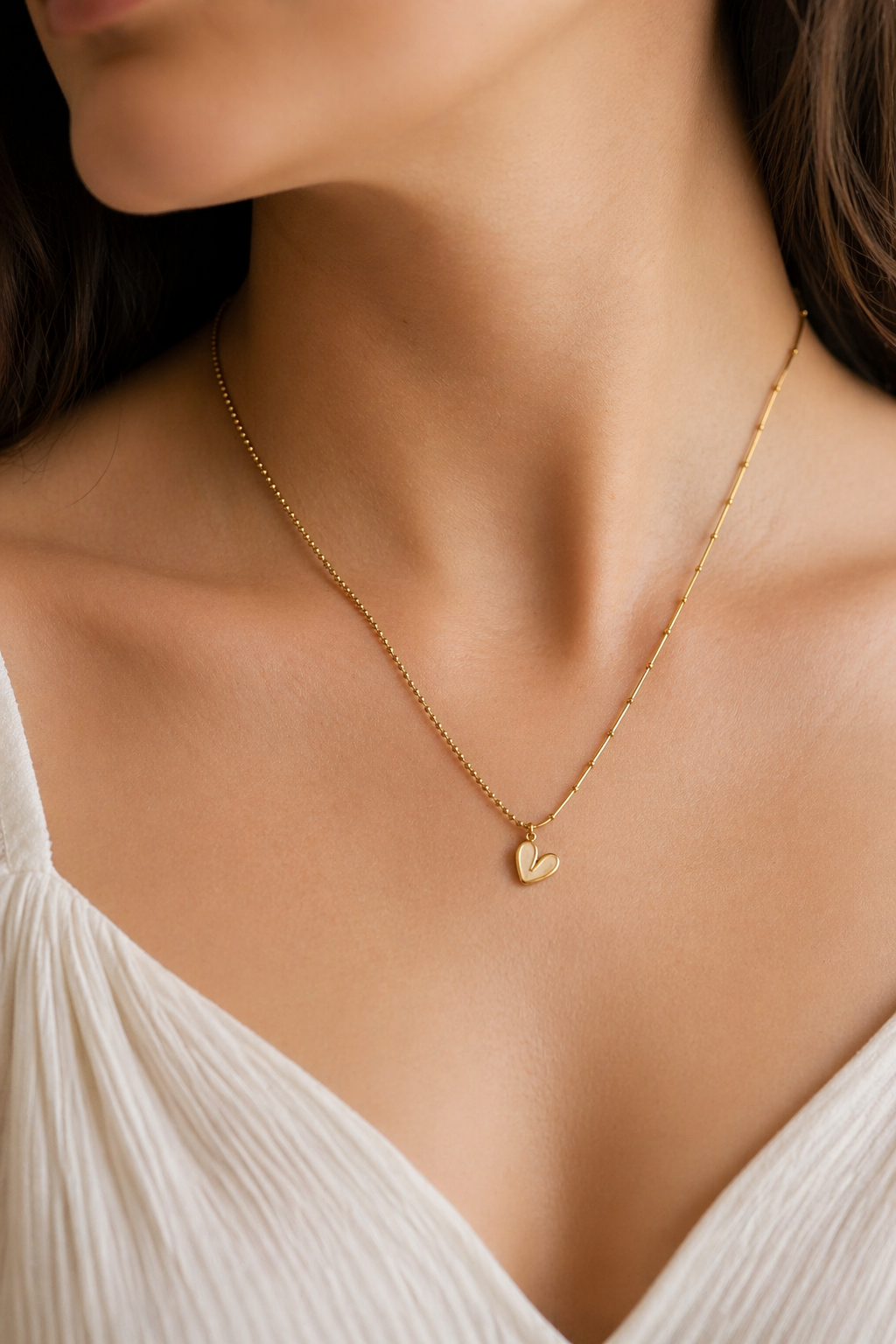 Golden Asymmetrical Heart Pendant Necklace