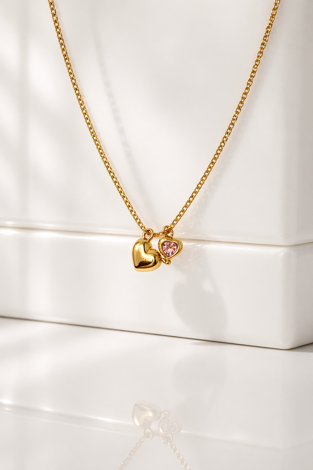 Dual Heart Charm Gold Necklace