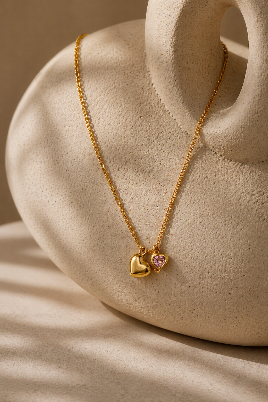Dual Heart Charm Gold Necklace