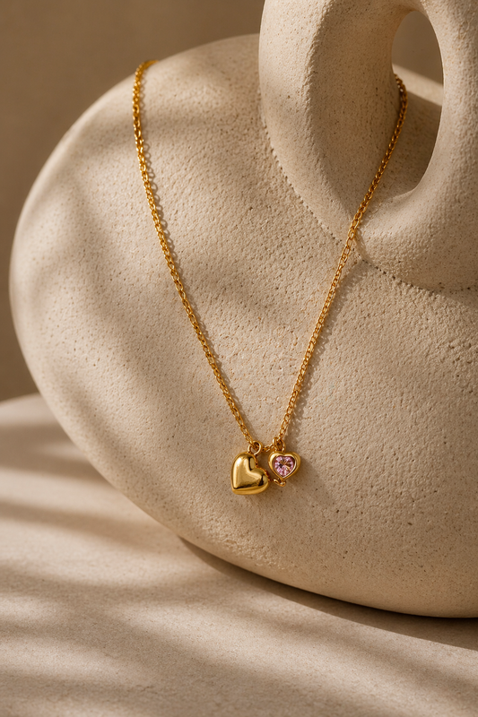 Dual Heart Charm Gold Necklace