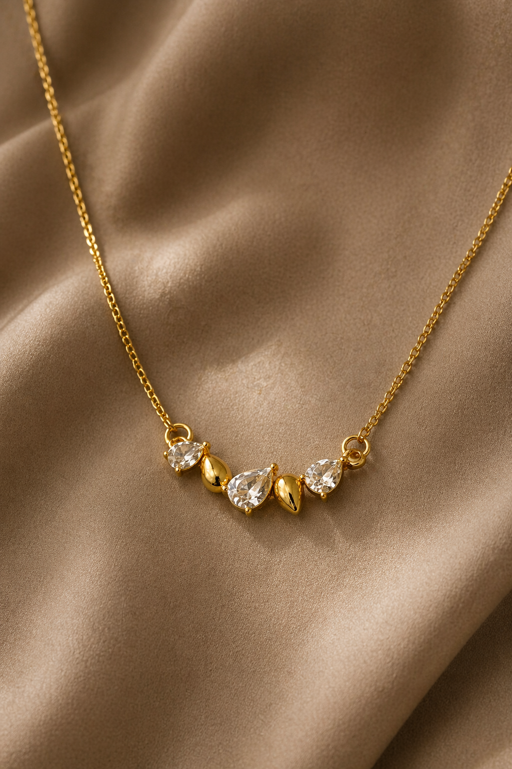 Golden Crystal Heart Cluster Necklace