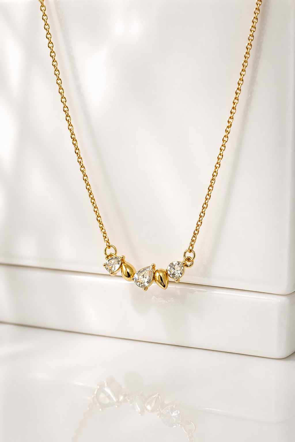 Golden Crystal Heart Cluster Necklace