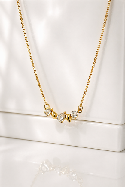 Golden Crystal Heart Cluster Necklace