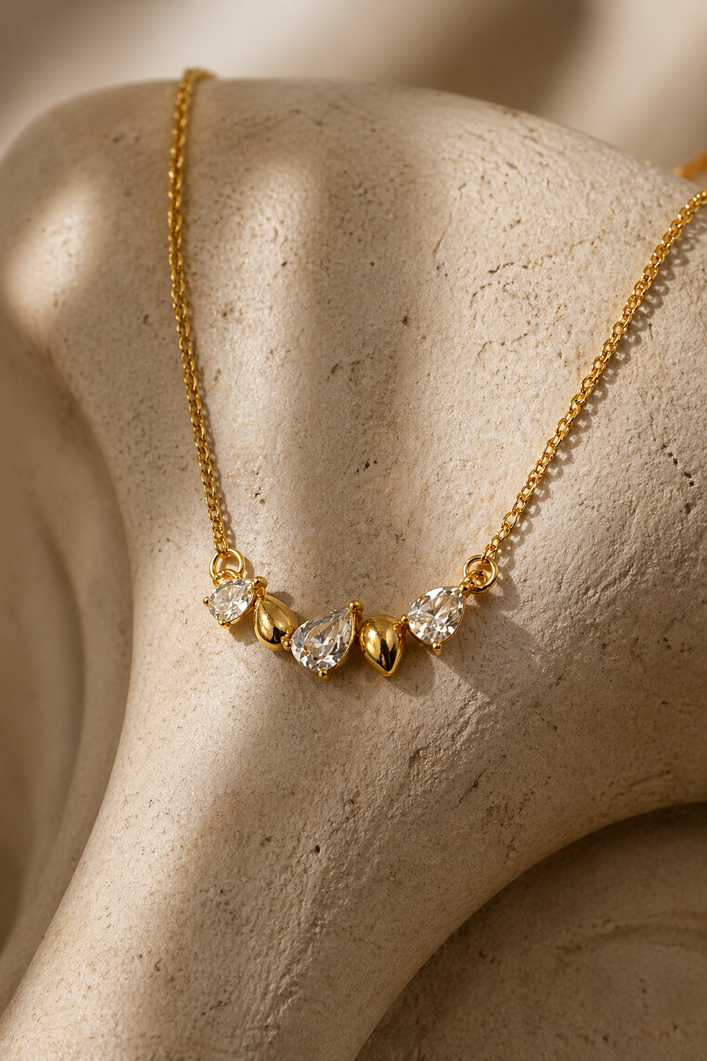 Golden Crystal Heart Cluster Necklace