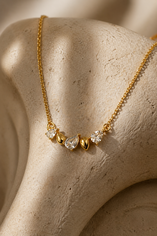 Golden Crystal Heart Cluster Necklace