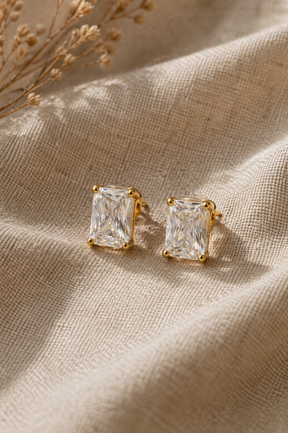 Emerald Cut Crystal Stud Earrings