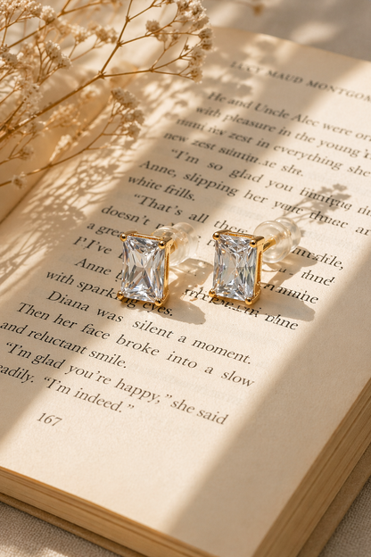 Emerald Cut Crystal Stud Earrings