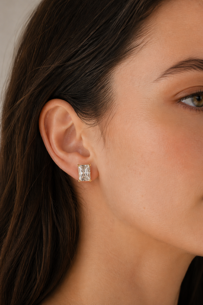 Emerald Cut Crystal Stud Earrings
