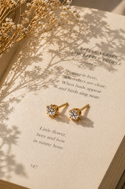 Delicate Solitaire Crystal Stud Earrings