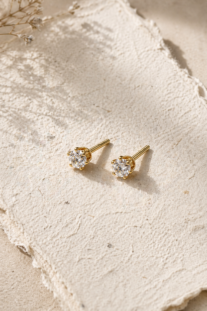 Delicate Solitaire Crystal Stud Earrings