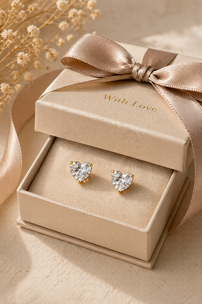 Minimal Heart Cut Crystal Stud Earrings