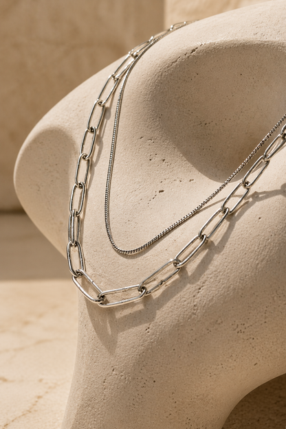 Dual Layer Paperclip Chain Necklace