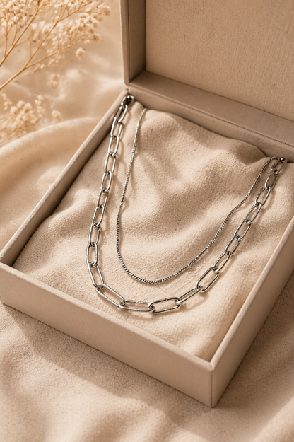 Dual Layer Paperclip Chain Necklace
