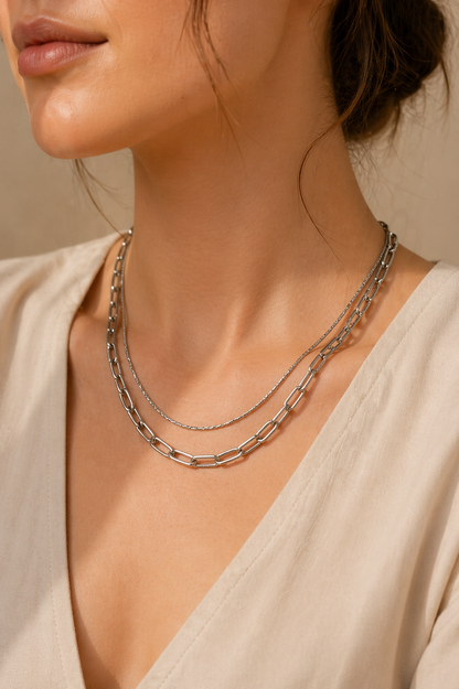 Dual Layer Paperclip Chain Necklace