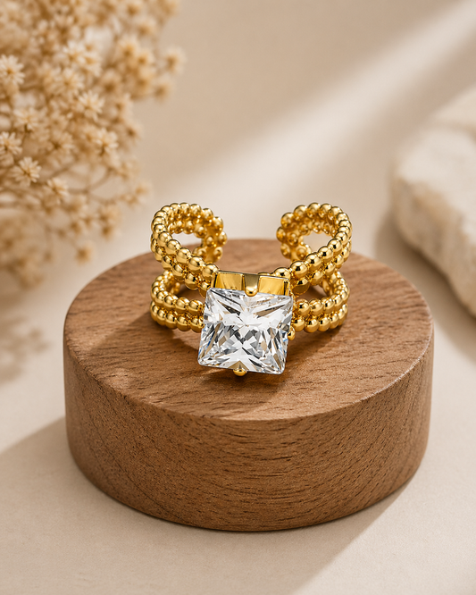 Luxe Bow Crystal Statement Ring