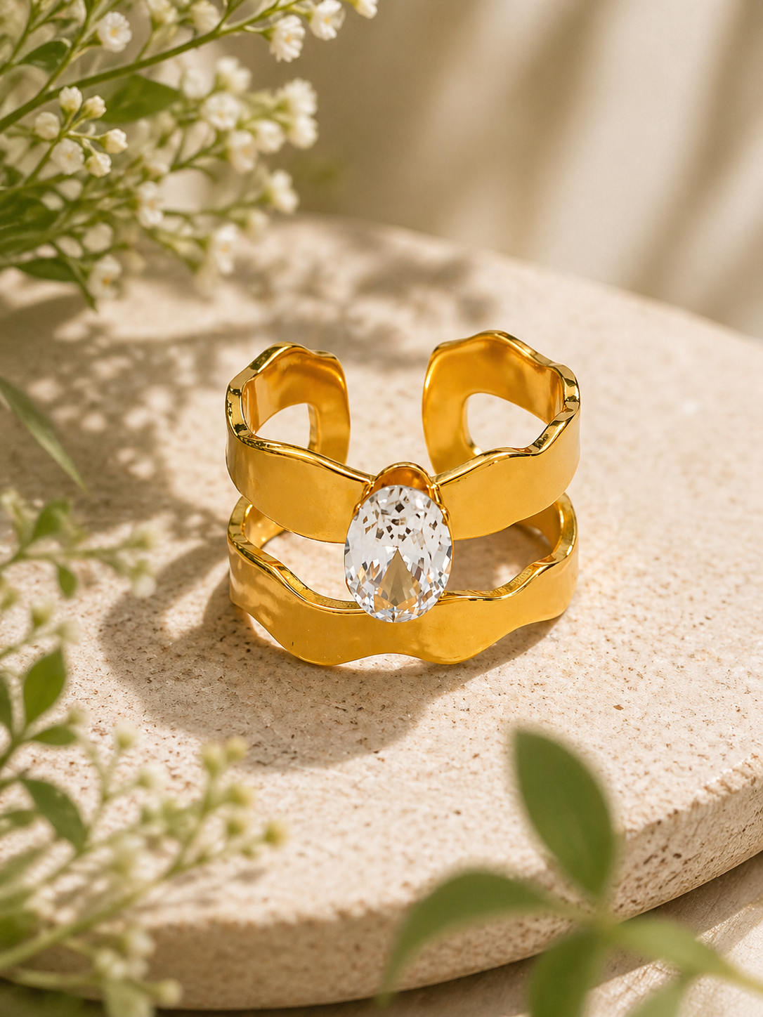 Aurelia Wave Crystal Statement Ring