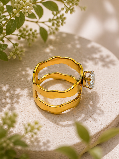 Aurelia Wave Crystal Statement Ring