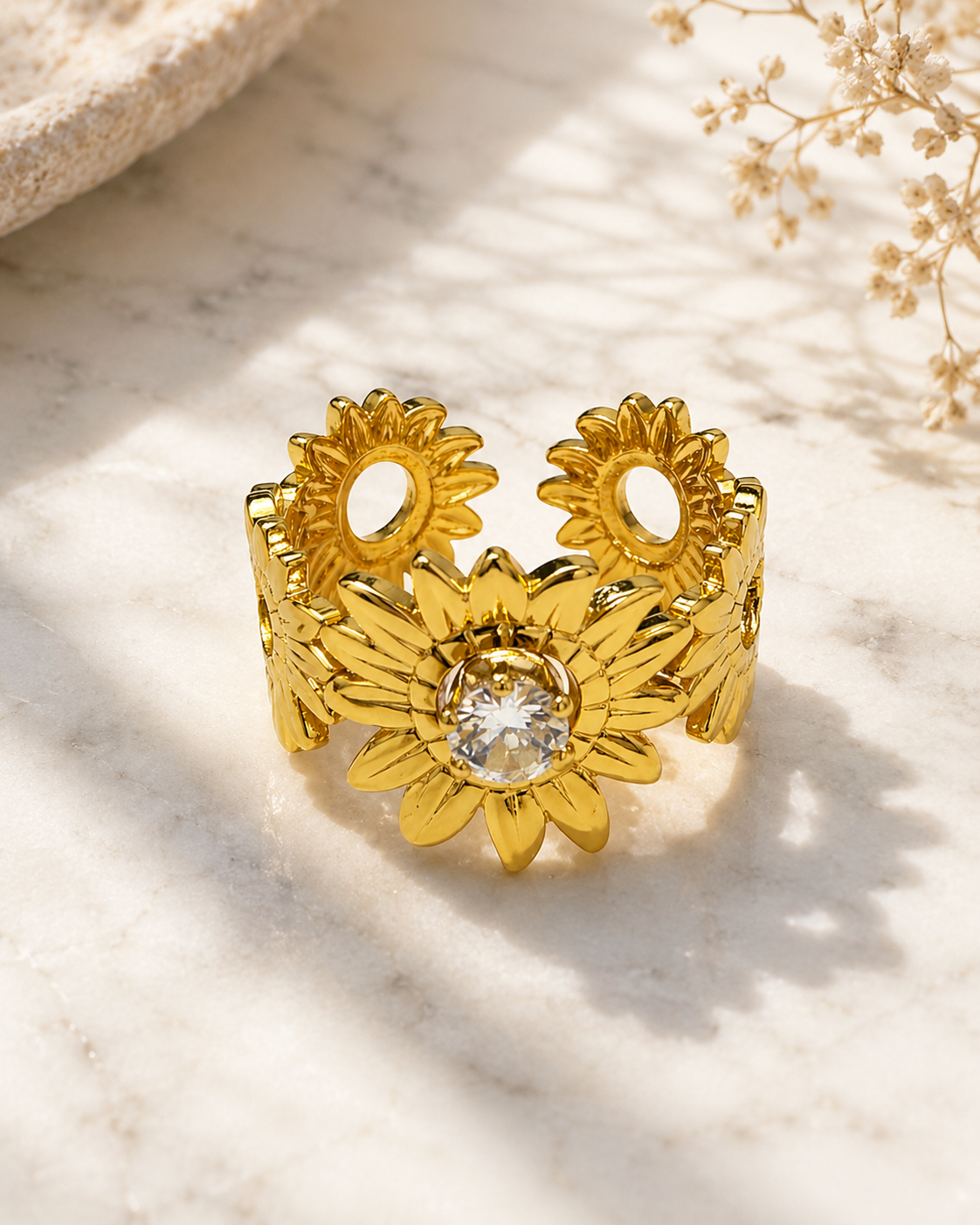 Florielle Sunflower Crystal Statement Ring