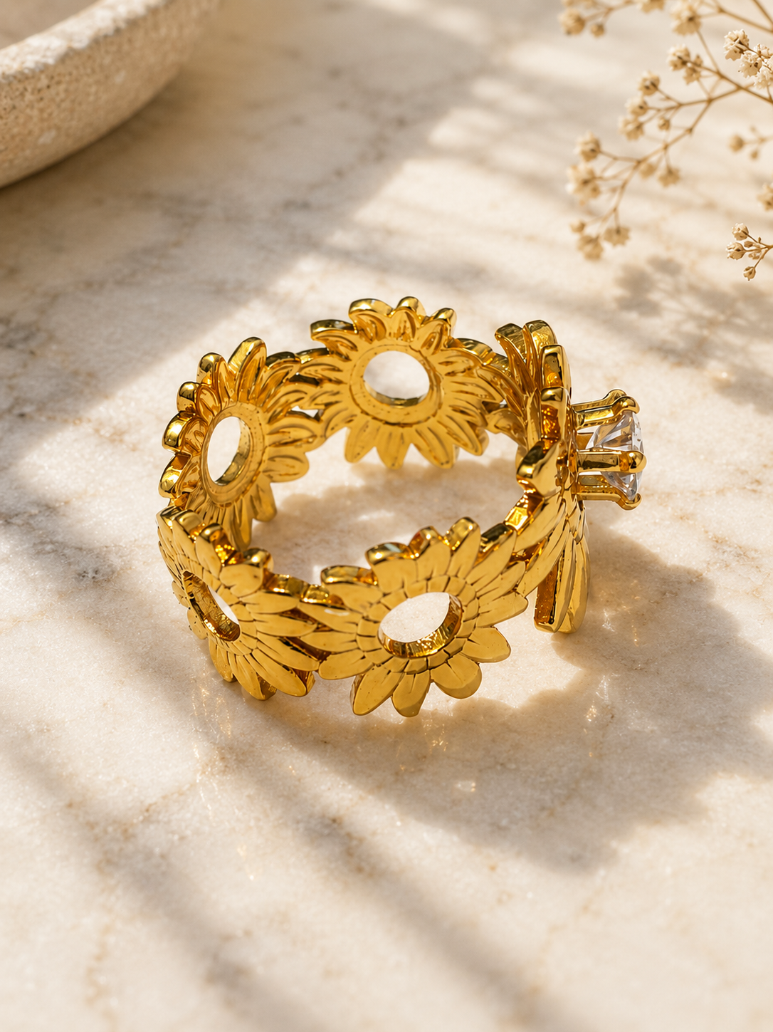 Florielle Sunflower Crystal Statement Ring