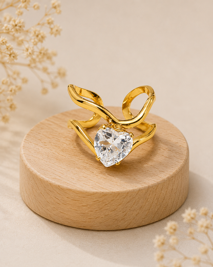 Serena Heart Crystal Crossover Ring
