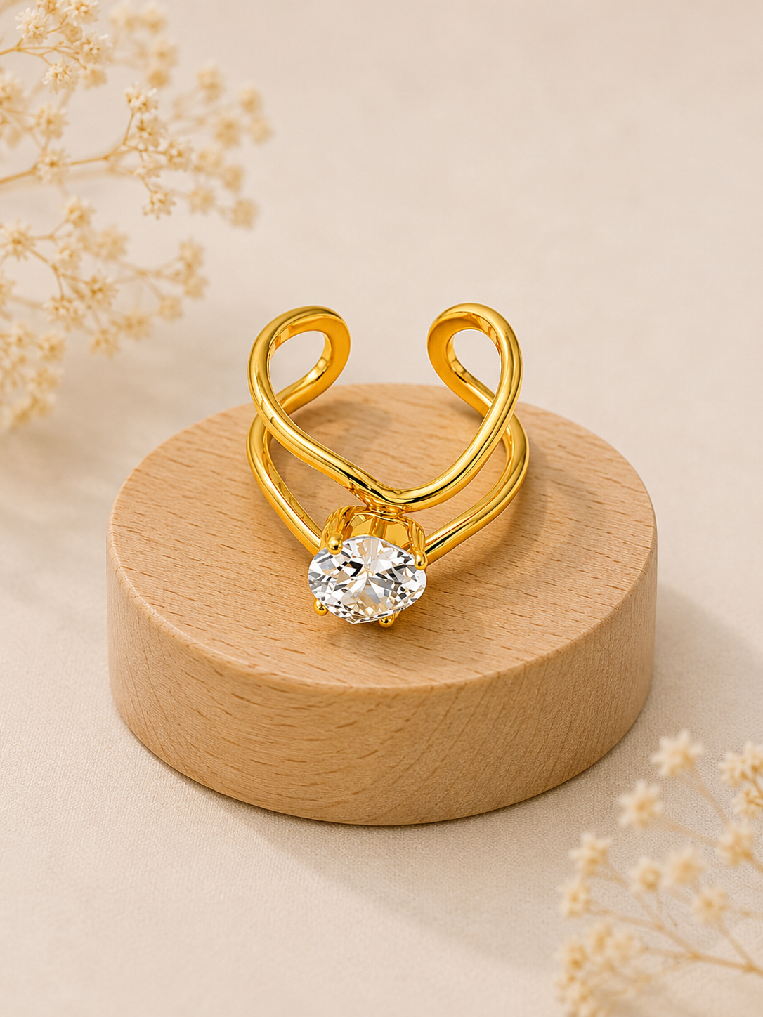 Serena Heart Crystal Crossover Ring