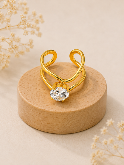 Serena Heart Crystal Crossover Ring